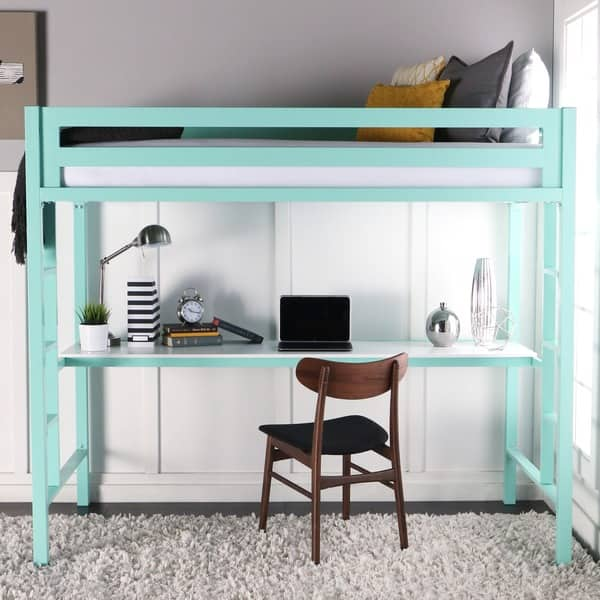 Shop Glossy Mint Steel Twin Loft Bed With Desk Free Shipping