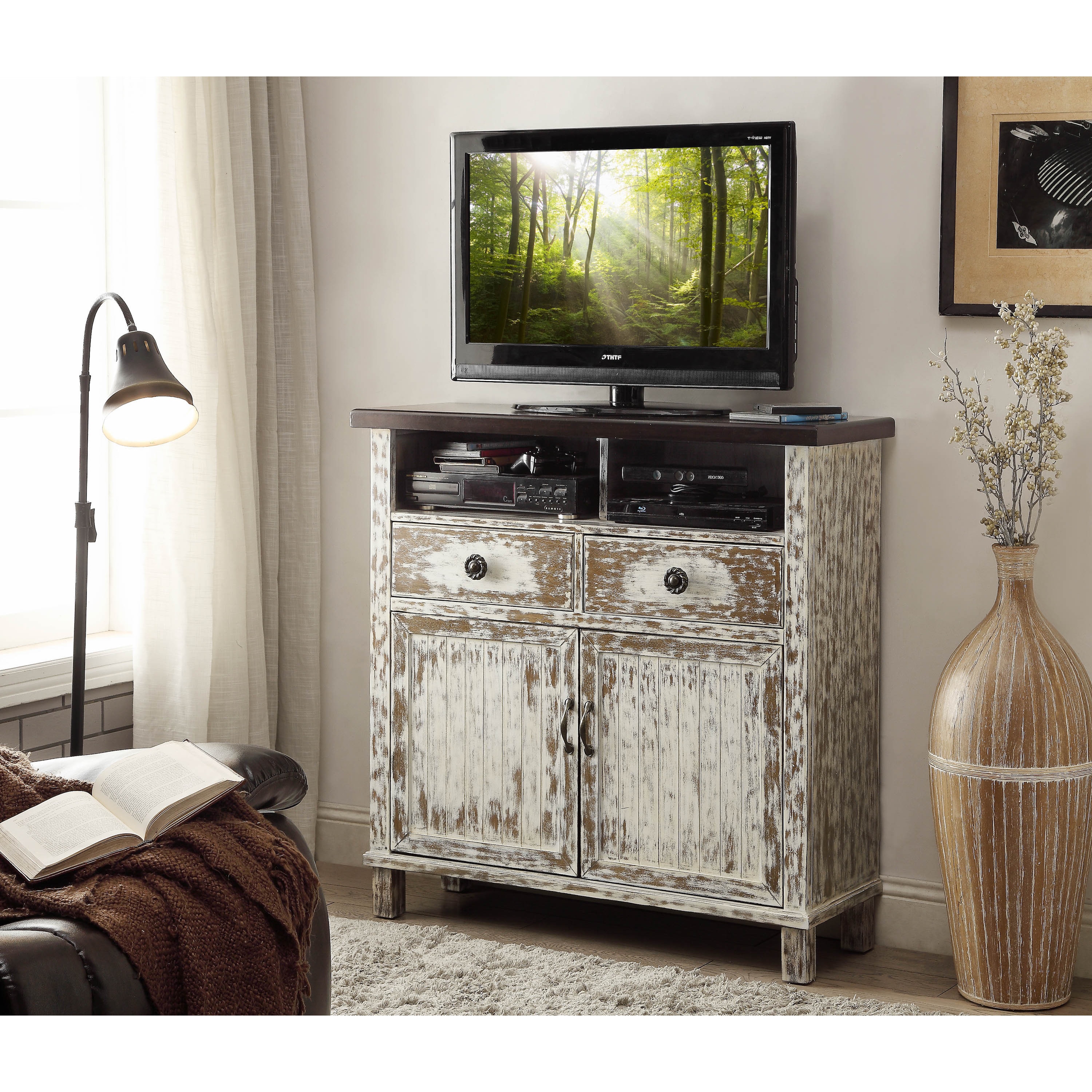 Somette Whitewashed 2-door Media Cabinet - 18W x 46L x 42H - Bed Bath u0026  Beyond - 11206782