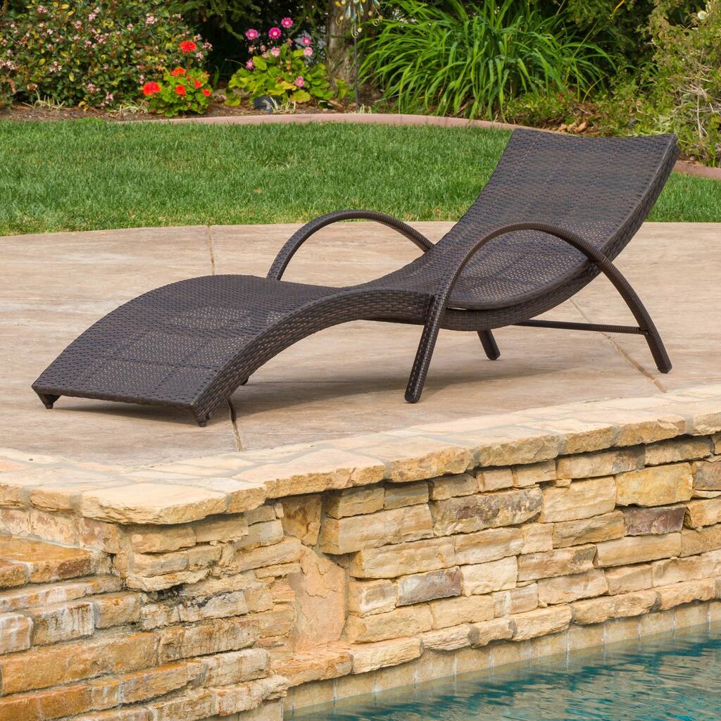 Acapulco Outdoor Wicker Folding Armed Chaise Lounge by Christopher Knight Home