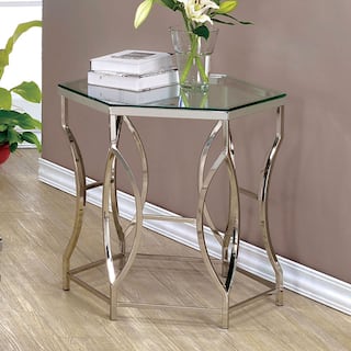 Talm Contemporary Chrome 26-inch Glass Top Side Table by Furniture of America