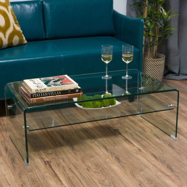 Christopher Knight Home Ramona Glass Rectangle Coffee Table with Shelf