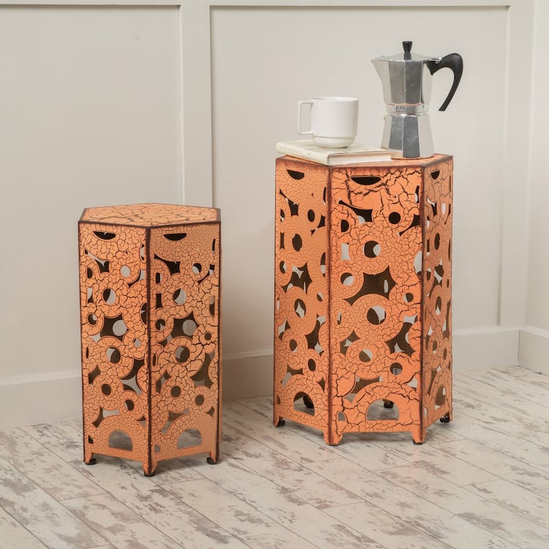 Parrish Iron Accent Tables (Set of 2) by Christopher Knight Home - Antique Orange