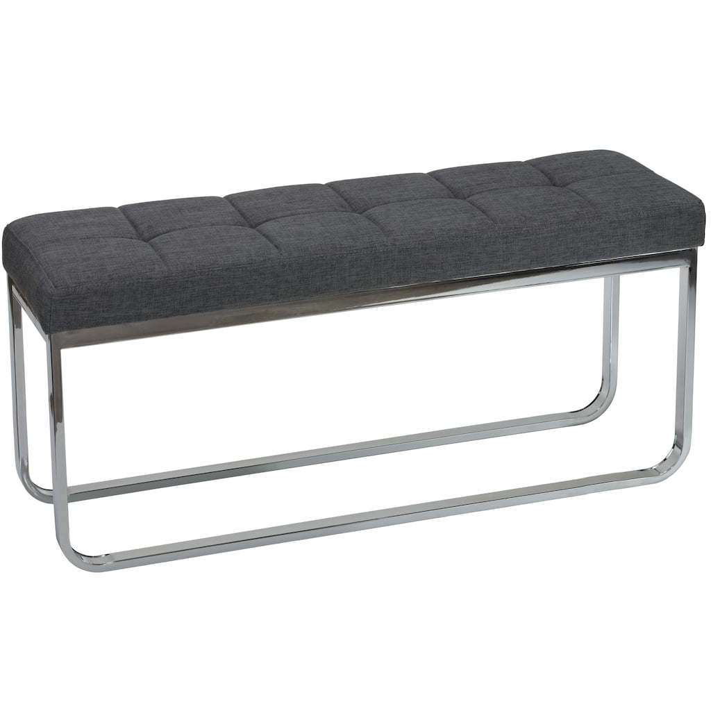 Porch & Den Harley Grey Linen Fabric and Chrome Contemporary Narrow Bench