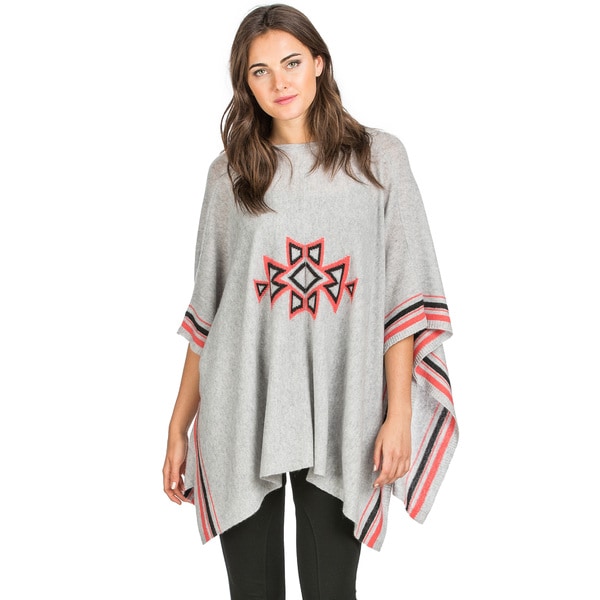 Ply Cashmere Women's Southwestern Pattern Cashmere Poncho