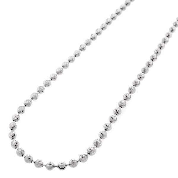 Authentic Solid Sterling Silver 3mm Moon-Cut Ball Bead .925 Rhodium Beaded Necklace Chain 16" - 30", Made In Italy