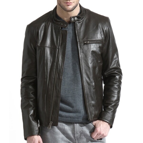 Men's Brown Lambskin Moto Leather Jacket - On Sale - Overstock - 11211307