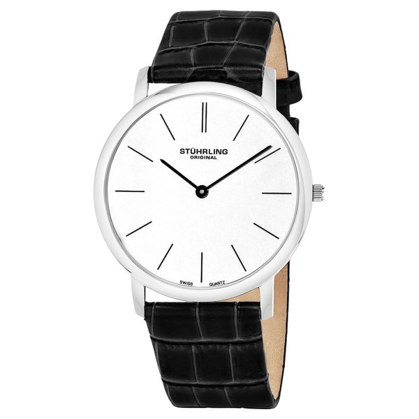 Shop Stuhrling Original Men's Ascot Swiss Quartz Black Leather Strap