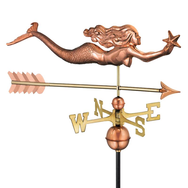 Copper Mermaid with Starfish Weathervane by Good Directions - Pure Copper