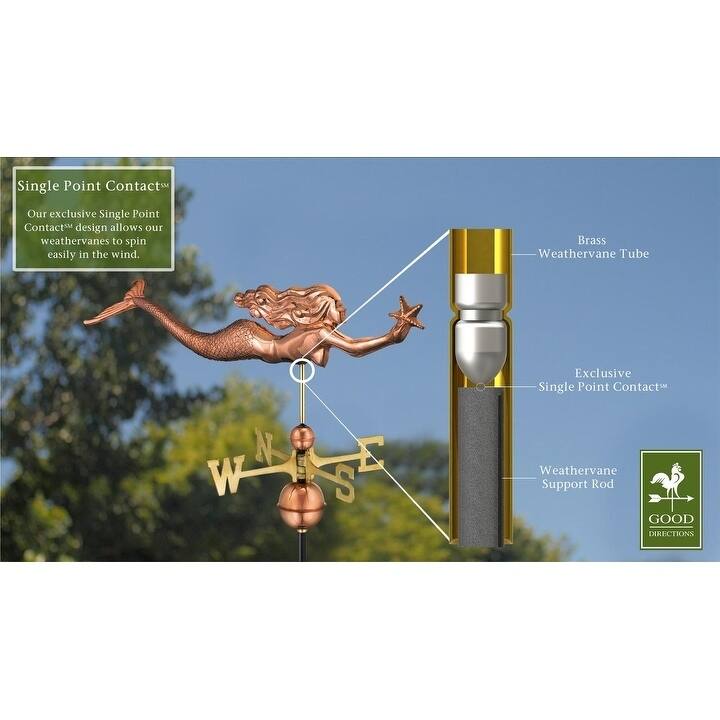 Copper Mermaid with Starfish Weathervane by Good Directions - Pure Copper