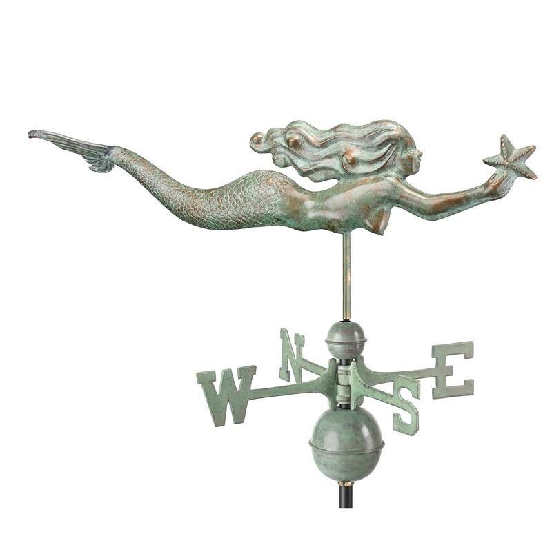 Copper Mermaid with Starfish Weathervane by Good Directions - Pure Copper