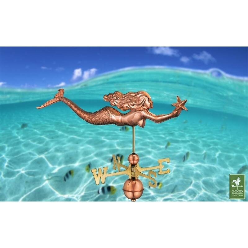 Copper Mermaid with Starfish Weathervane by Good Directions - Pure Copper