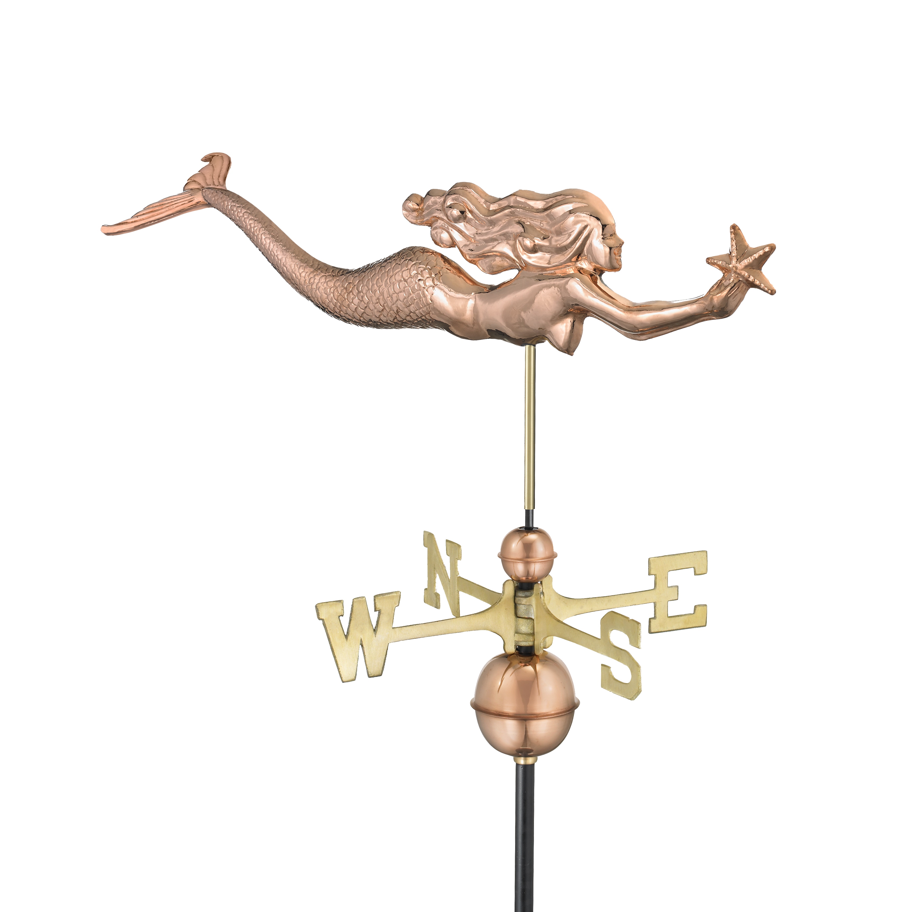 Copper Mermaid with Starfish Weathervane by Good Directions - Pure Copper