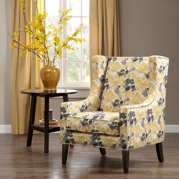 Madison Park Weston Yellow Floral Pattern Wingback Chair ...