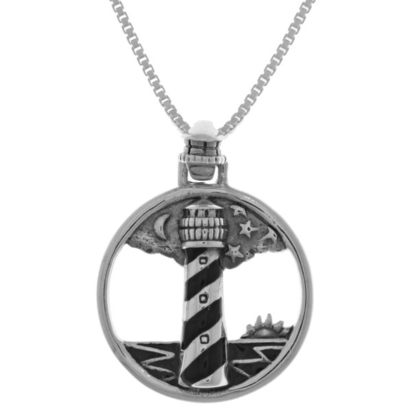 Sterling Silver Cape Hatteras Lighthouse Round Pendant Free Shipping