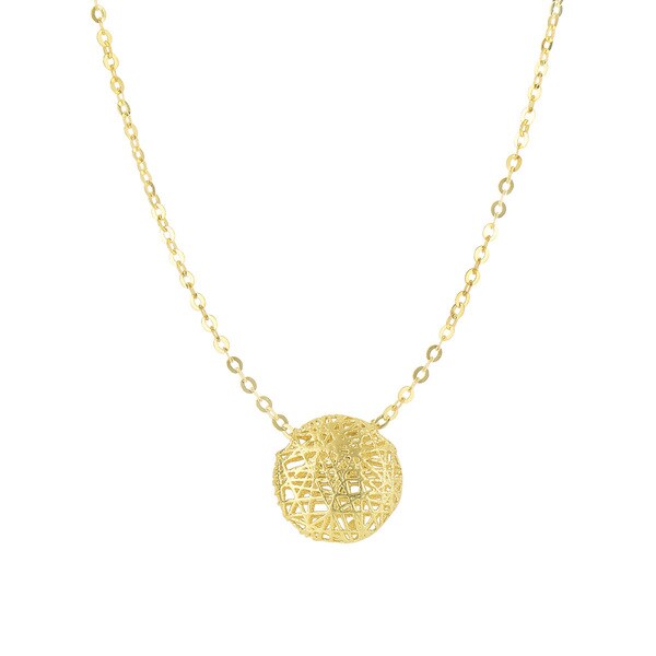 Shop 14 Karat Yellow Gold 19x19mm Mesh Ball Necklace, 17 Inches - Free ...