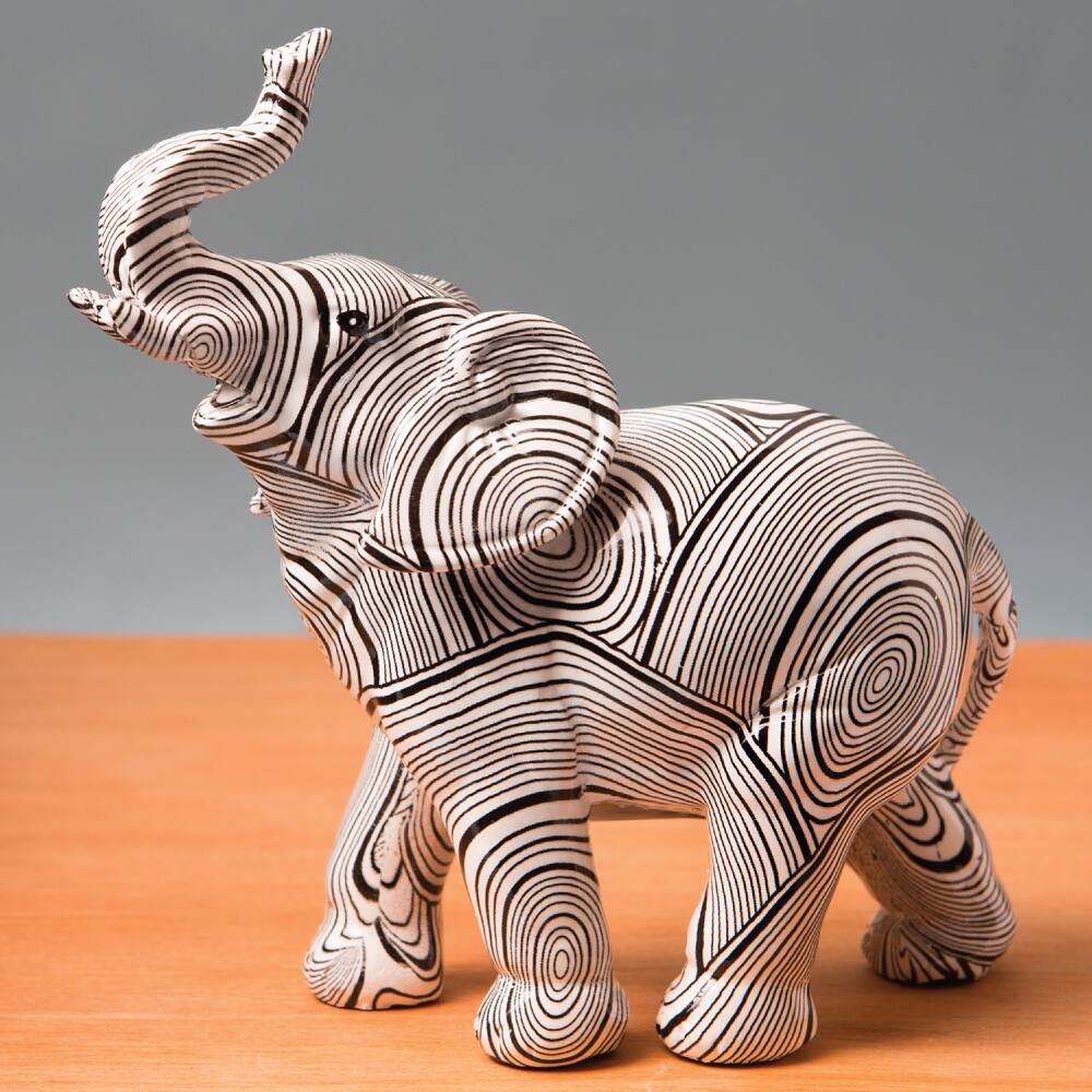 Standing Elephant With Geometric Spiral Swirl Design Accent Piece