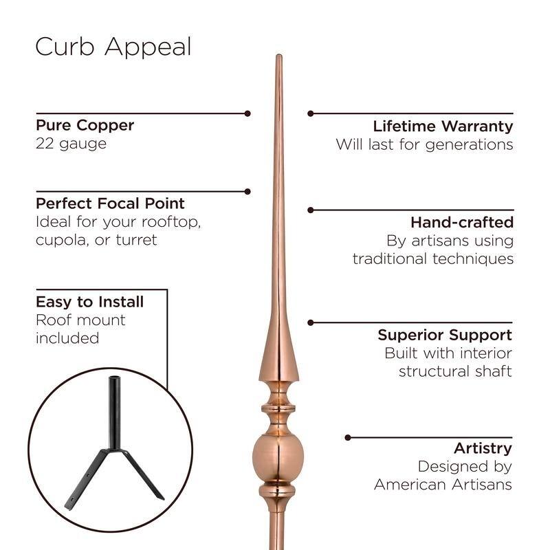 28-inch Aragon Polished Copper Rooftop Finial by Good Directions