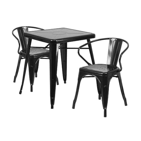Offex Metal Indoor-Outdoor Table Set with 2 Arm Chairs