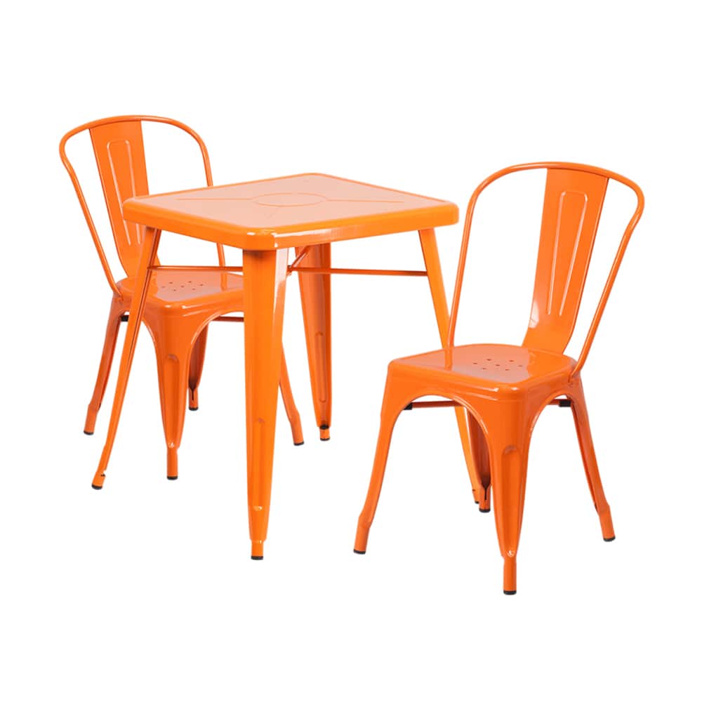 Offex Metal Indoor-Outdoor Table Set with 2 Stack Chairs