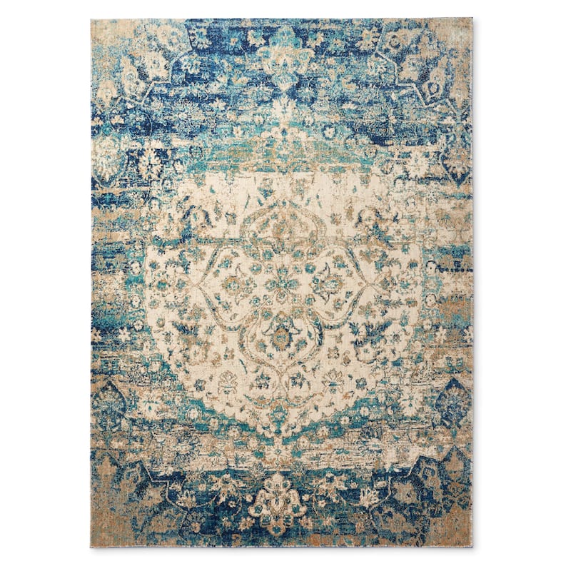 Alexander Home Contessa Distressed Transitional Medallion Rug - 7'1 x 10'1 - Blue/Ivory - Runner/Rectangle