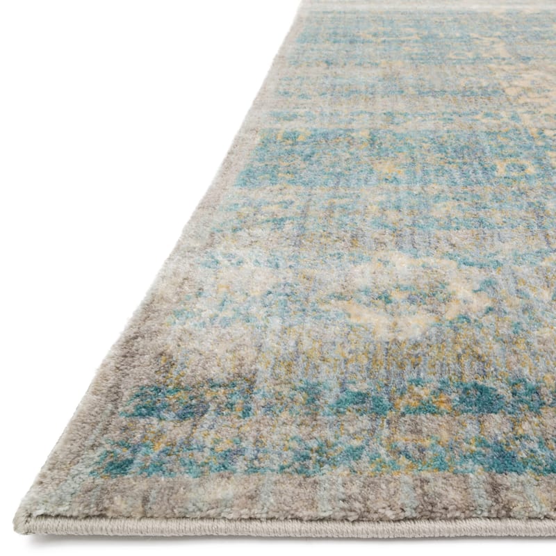 Alexander Home Contessa Traditional Floral Scroll Distressed Rug - 12' x 15' - Light Blue/Mist - Rectangle