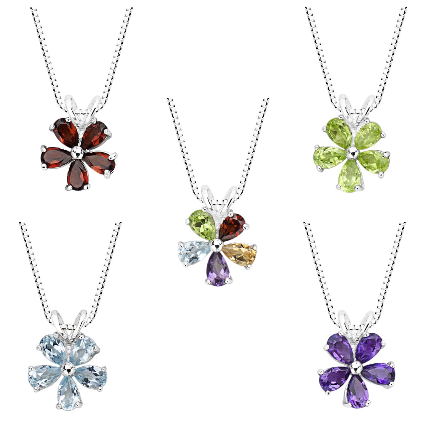 Brand New Sterling Silver Genuine Colored Topaz Floral Heart Pendant Necklace