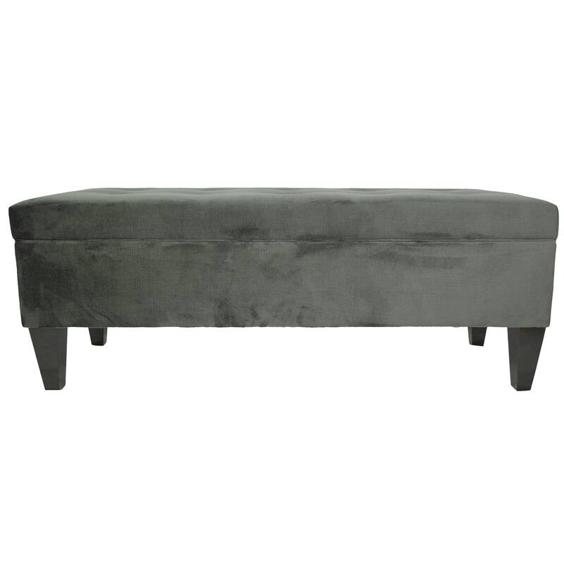 MJL Furniture Brooke 10 Button Tufted ENNIS Long Storage Bench Ottoman - Grey