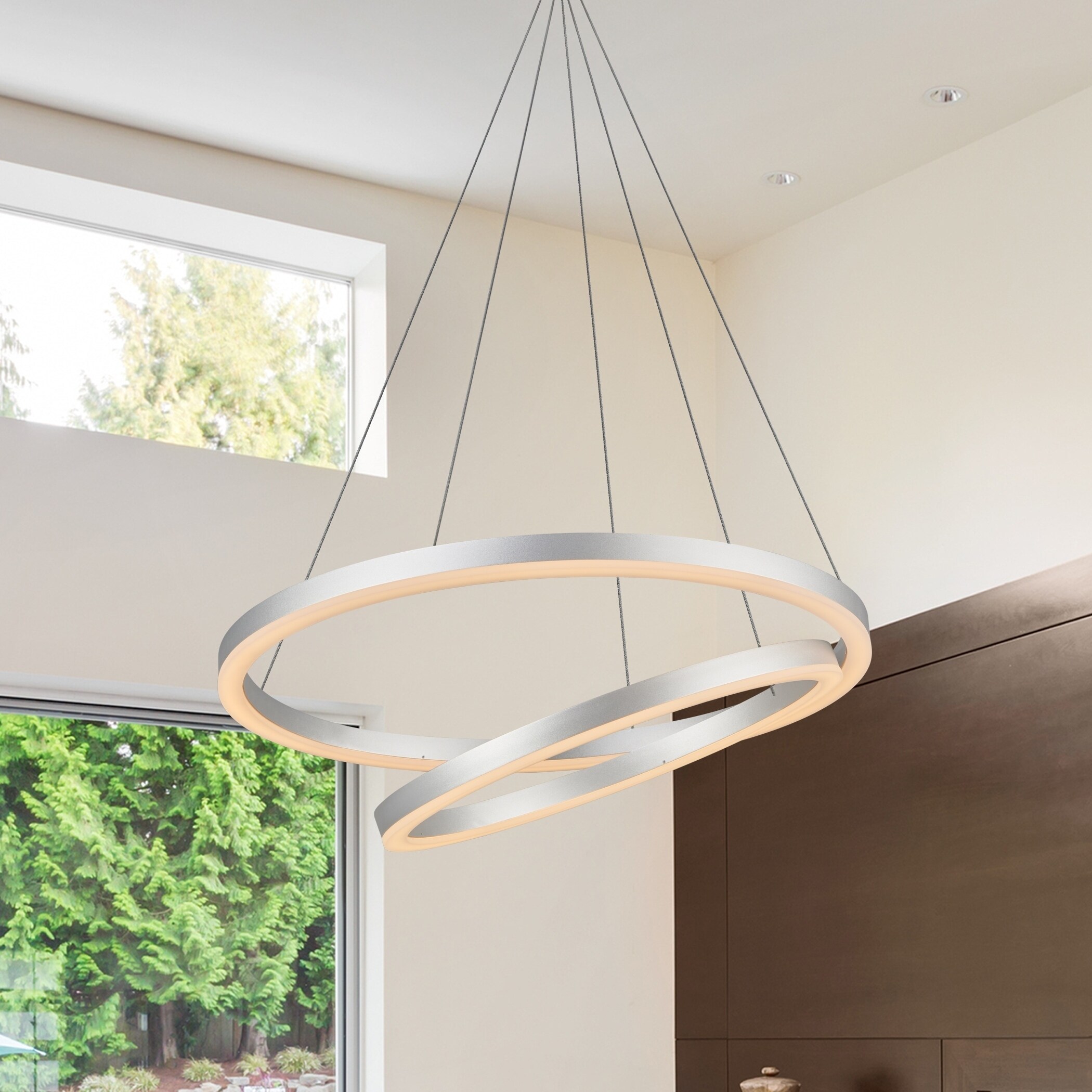 VONN Lighting VMC31740AL Tania Duo 24-inch LED Modern Circular Chandelier in Silver (1 to 3 - Dimmable/Energy Efficient/Sloped Ceiling Adaptable - - Chandeliers For Bedrooms by Overstock.com