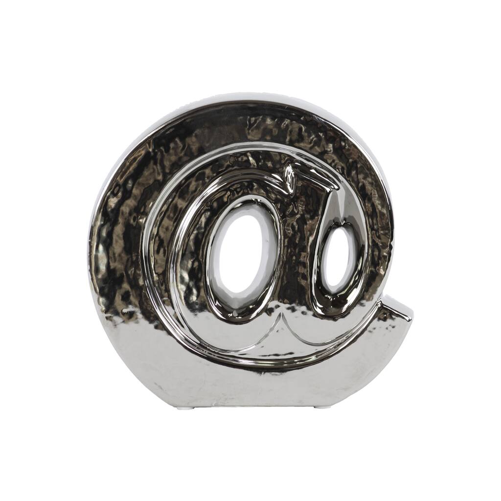 Polished Silver Chrome Finish Ceramic '@' Symbol Decorative Sculpture