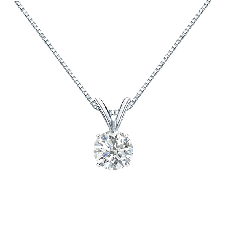 Auriya 14k Gold 1/2ctw Round Solitaire Diamond Necklace (H-I, SI1-SI2) - White