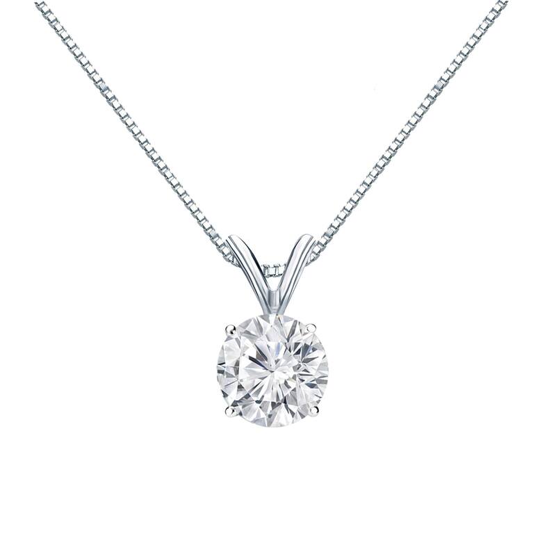 Auriya 14k Gold 3/4ctw Round Solitaire Diamond Necklace (H-I, VS1-VS2) - White