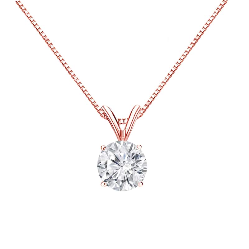 Auriya 14k Gold 3/4ctw Round Solitaire Diamond Necklace (H-I, VS1-VS2) - Rose