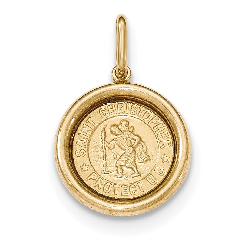 St Christopher Engravable Medal 14kt Yellow or White Gold Pendant 9 Sizes