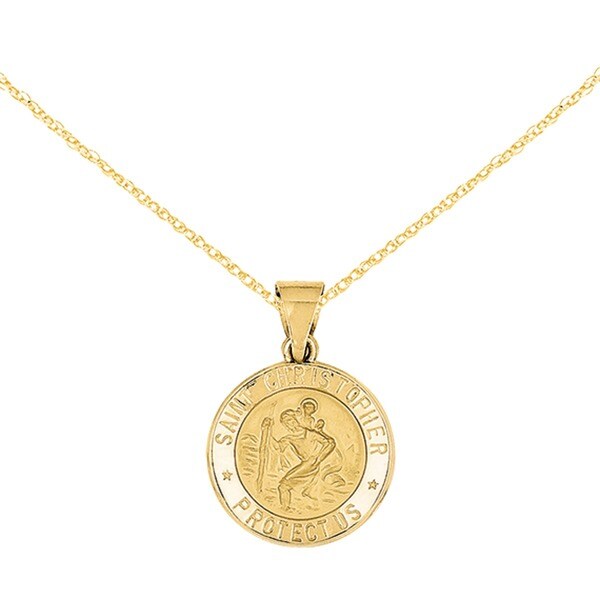 Versil 14k Yellow Gold Polished St. Christopher Medal Pendant with 18-inch Chain