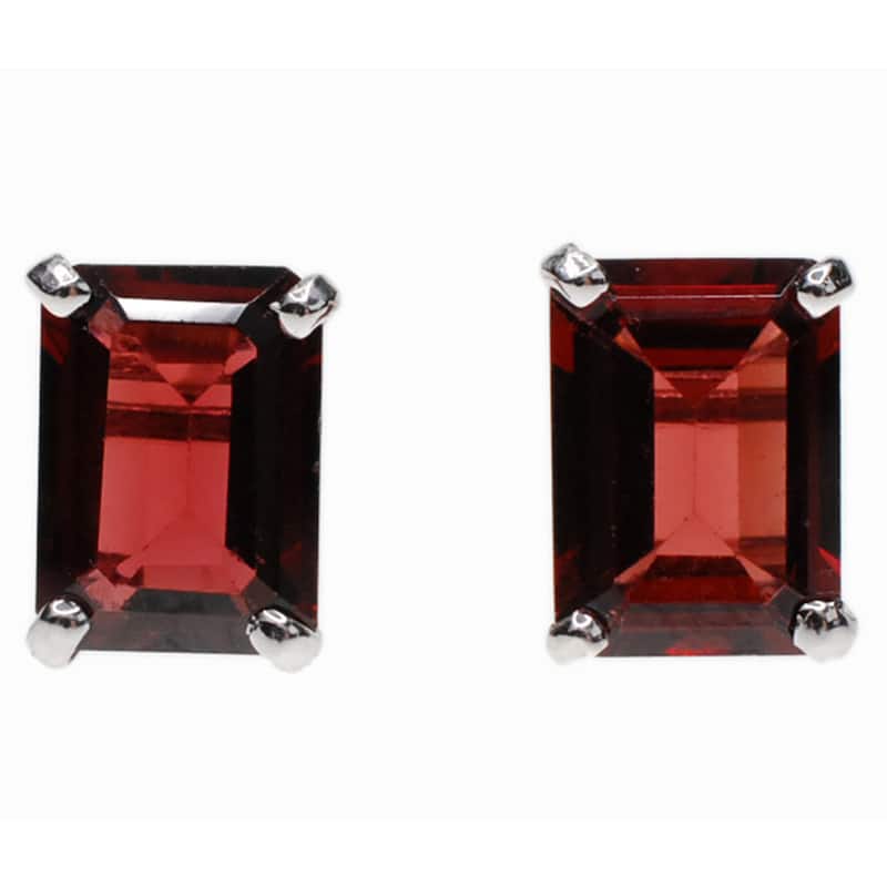 Kabella 14k Gold Garnet EmeraldCut Stud Earrings