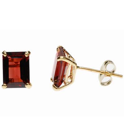 Kabella 14k Gold Garnet EmeraldCut Stud Earrings