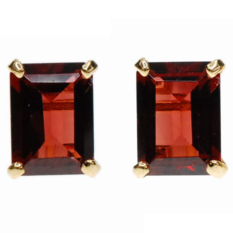 Kabella 14k Gold Garnet EmeraldCut Stud Earrings