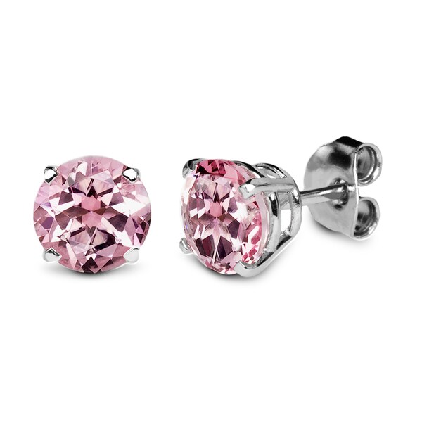 Sterling Silver 6mm Round Pink Topaz Stud Earrings Made With Sterling Silver 6mm Round Pink Topaz Stud Earrings Made With Swarovski Gemstones