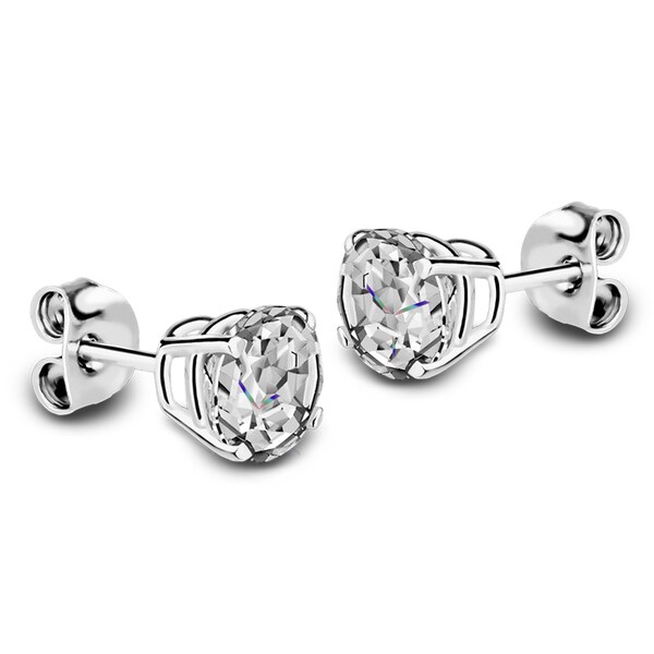 Sterling Silver 6mm Round White Topaz Stud Earrings Made With Sterling Silver 6mm Round White Topaz Stud Earrings Made With Swarovski Gemstones
