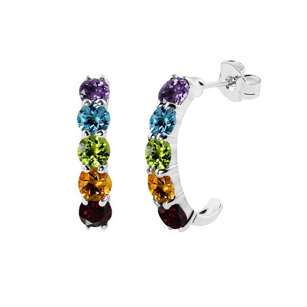 Shop Sterling Silver Round Amethyst Blue Topaz Citrine Garnet Peridot J Hoop Earrings White Overstock 11326890