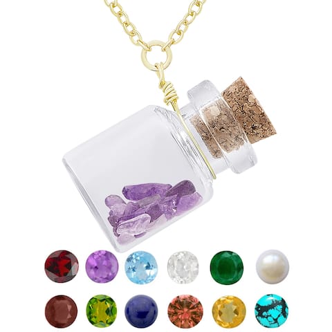 Dolce Giavonna Gold Over Silver Birthstone in a Jar Necklace