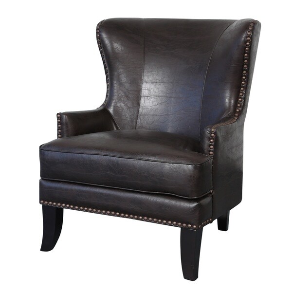 Porter Grant Espresso Brown Bonded Leather Wingback Accent Chair