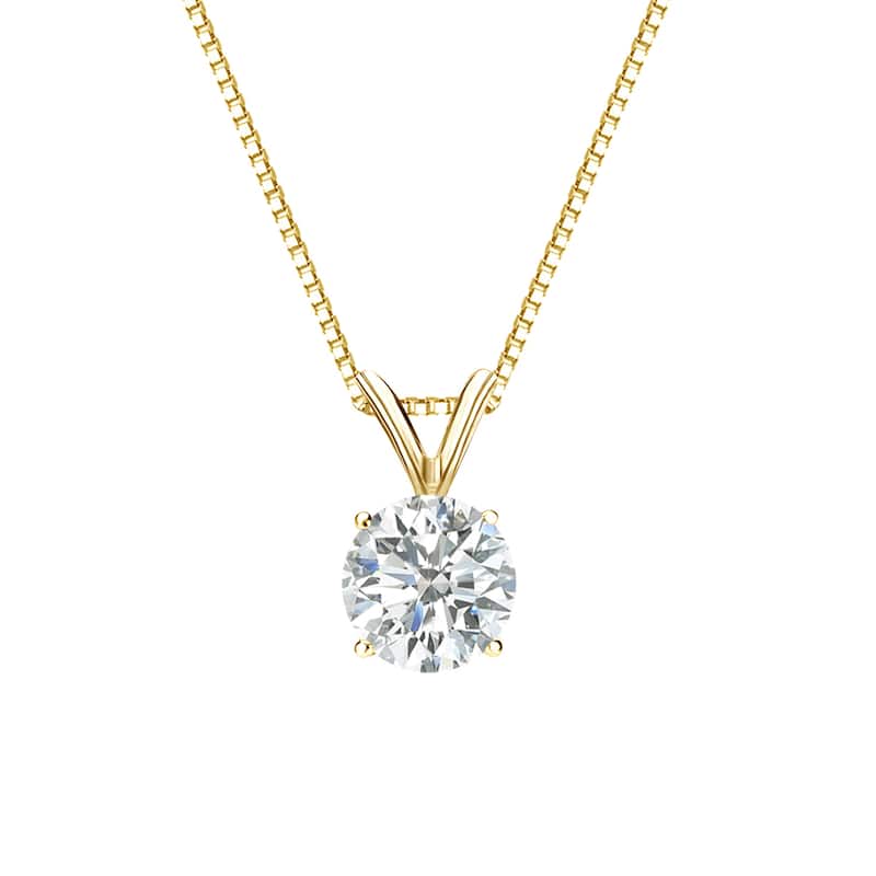 Auriya 14k Gold 3/4ctw Round Solitaire Diamond Necklace (H-I, SI1-SI2) - Yellow