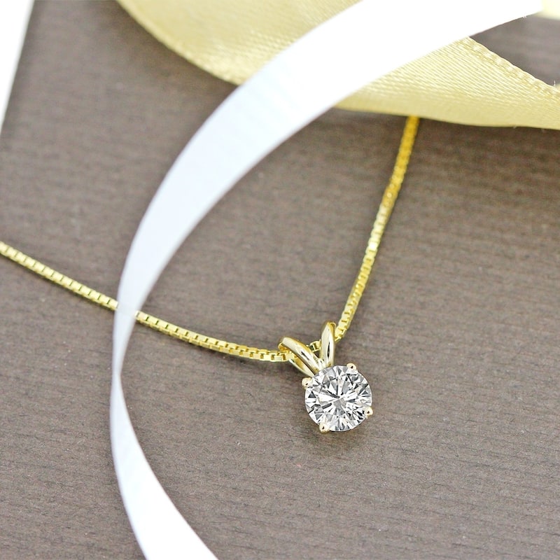 Auriya 14k Gold 3/4ctw Round Solitaire Diamond Necklace (J-K, I1-I2)