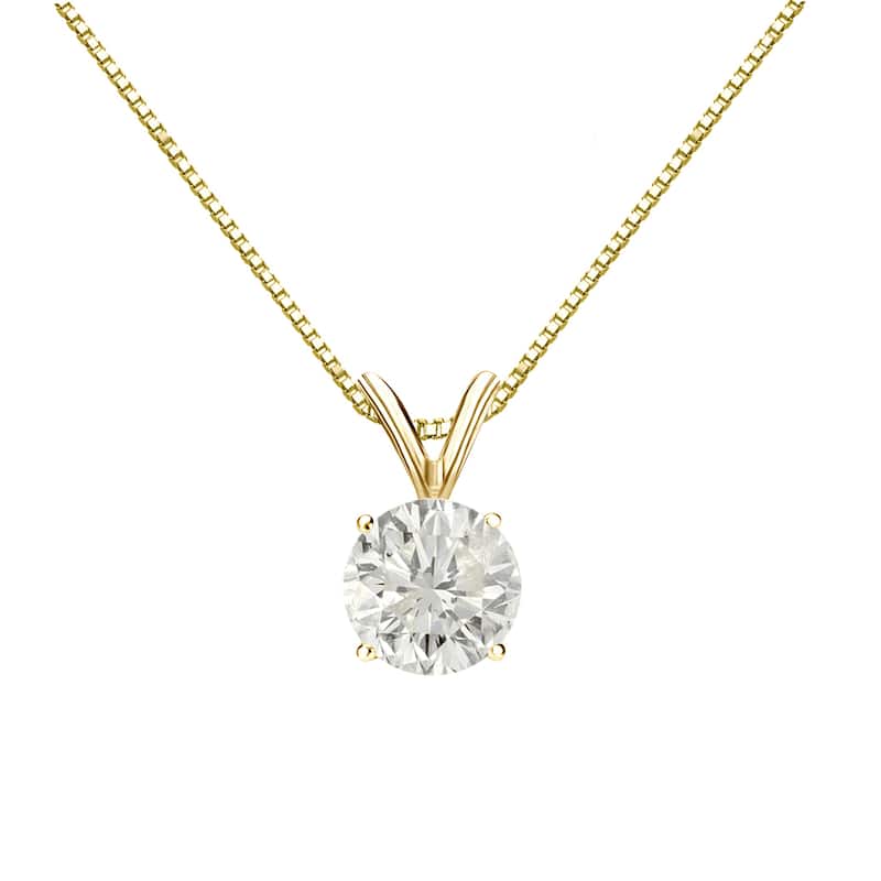 Auriya 14k Gold 3/4ctw Round Solitaire Diamond Necklace (J-K, I1-I2) - Yellow