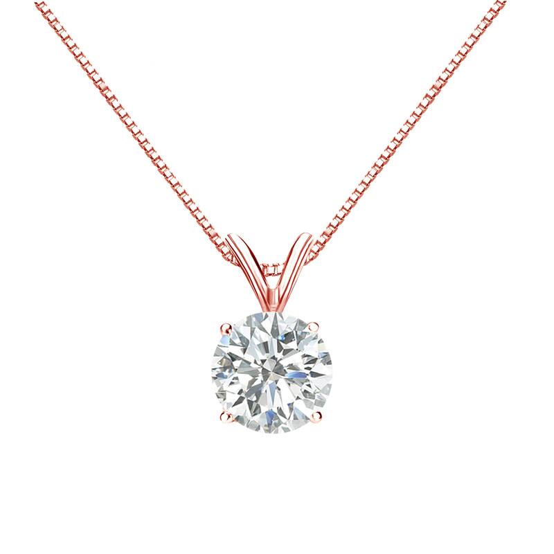 Auriya 14k Gold 1ctw Round Solitaire Diamond Necklace (H-I, SI1-SI2) - Rose