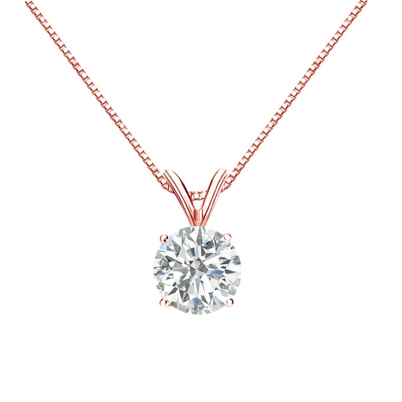 Auriya 14k Gold 1ctw Round Solitaire Diamond Necklace (I-J, SI2-SI3) - Rose