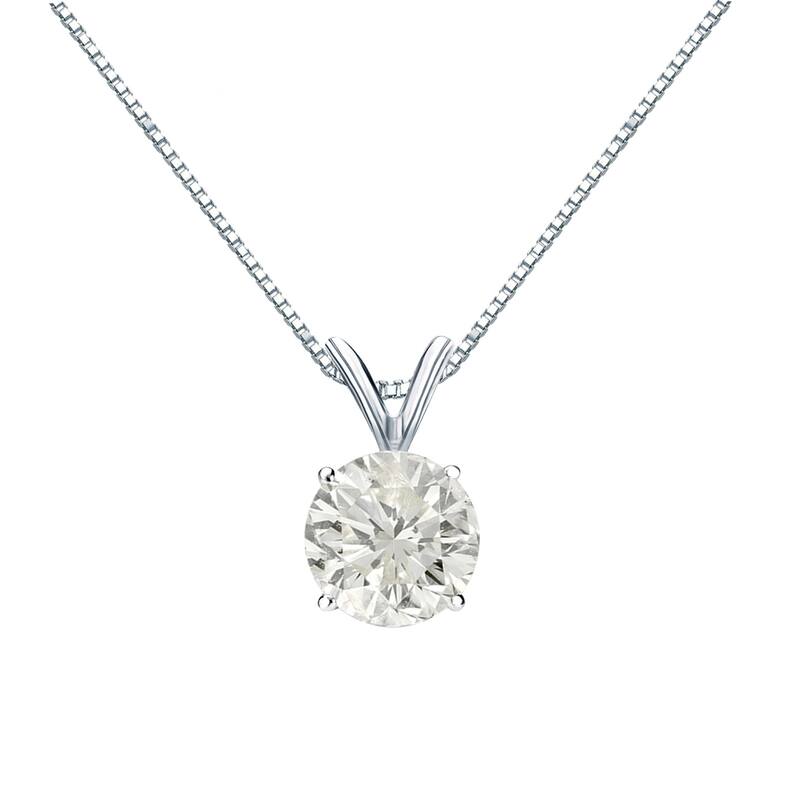Auriya 14k Gold 1ctw Round Solitaire Diamond Necklace (J-K, SI1-SI2) - White