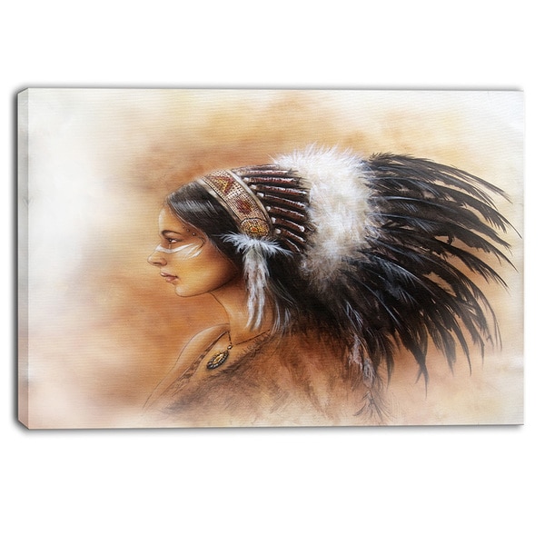 Designart - Indian Woman in Traditional Clothing - Indian Canvas Artwork - Brown