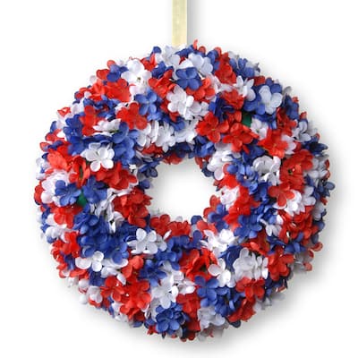 14-inch Patriotic Hydrangea Wreath by National Tree Company